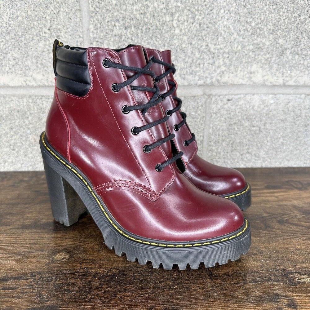 Dr. Martens Persephone Buttero Boots Platform Lace Up Combat Cherry Red Size 7